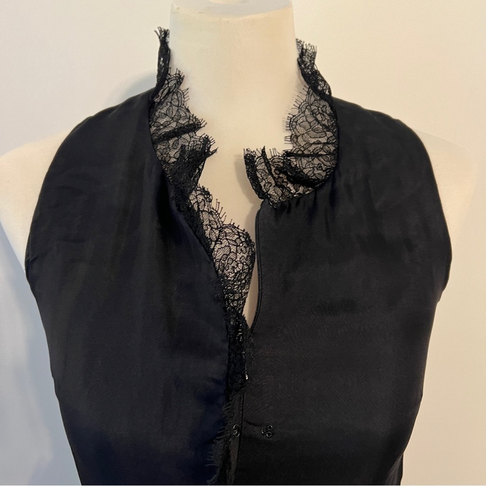 Rebecca Taylor Black Silk midi Dress with Lace Trim – Size 0 lbd XS %100 silk - Picture 2 of 11